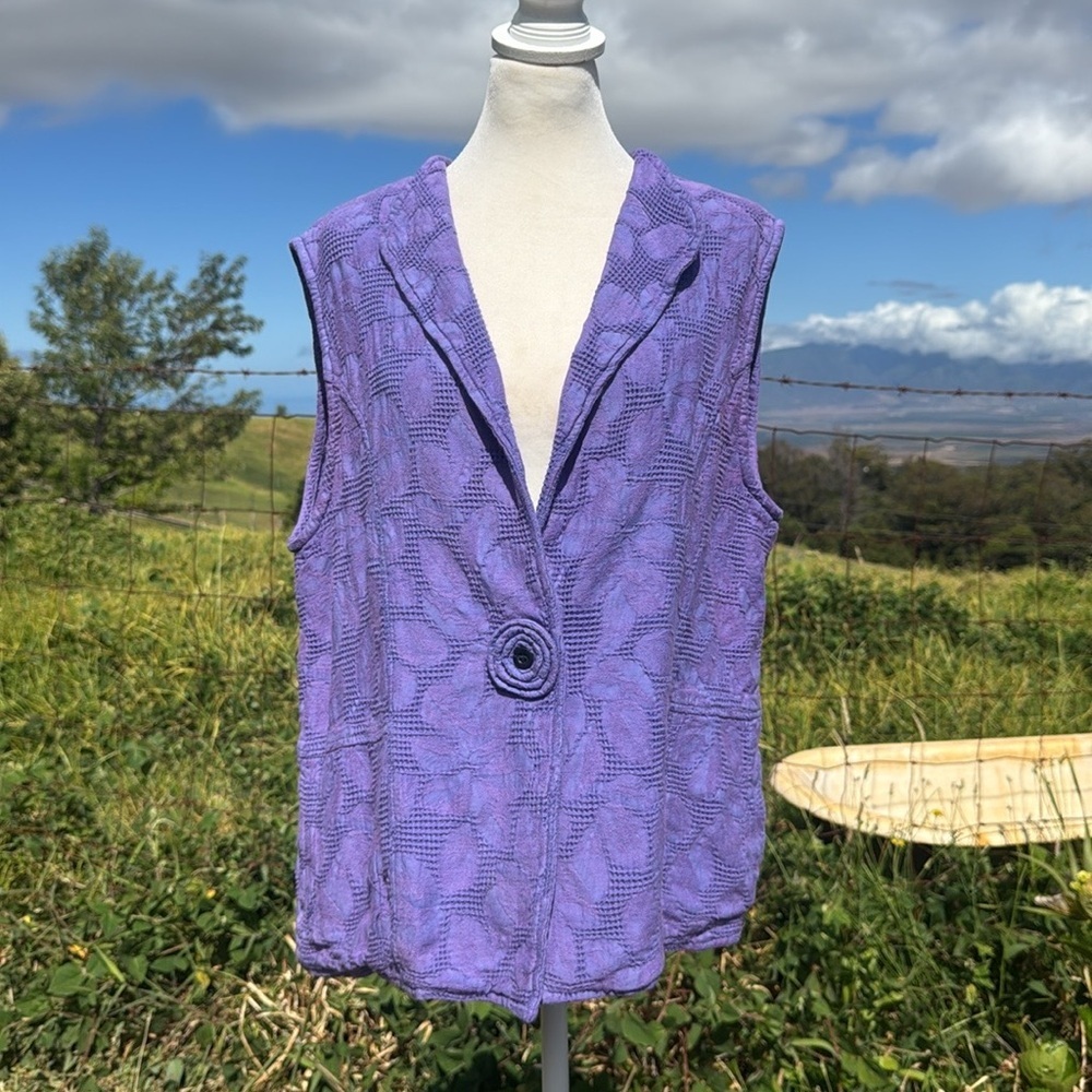 Vintage Laganlook Boho Eucalyptus Purple Blue Flower Woven Vest M